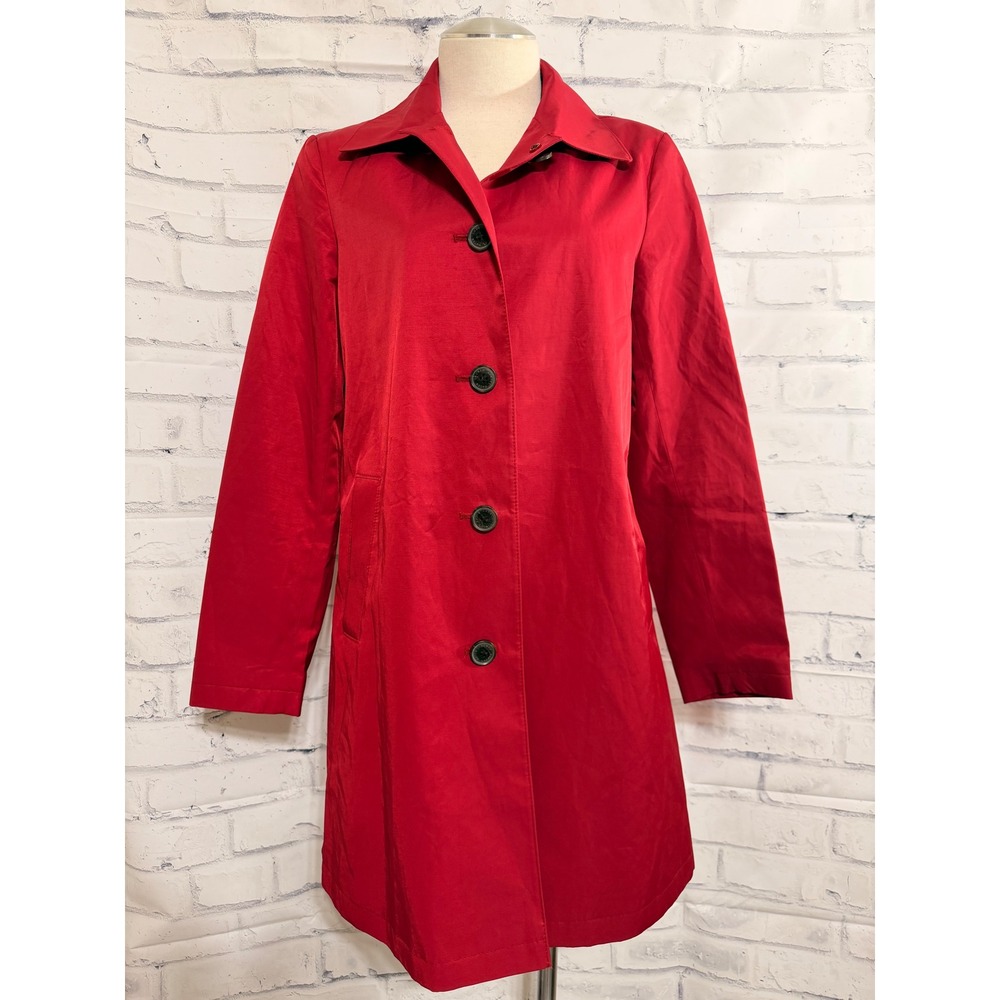Lauren Ralph Lauren Red Trench Coat Single Breasted Button Front Jacket Medium